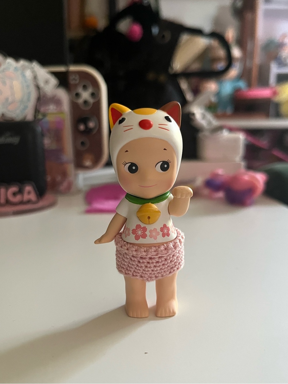 Sonny angel lucky cat with crochet shorts